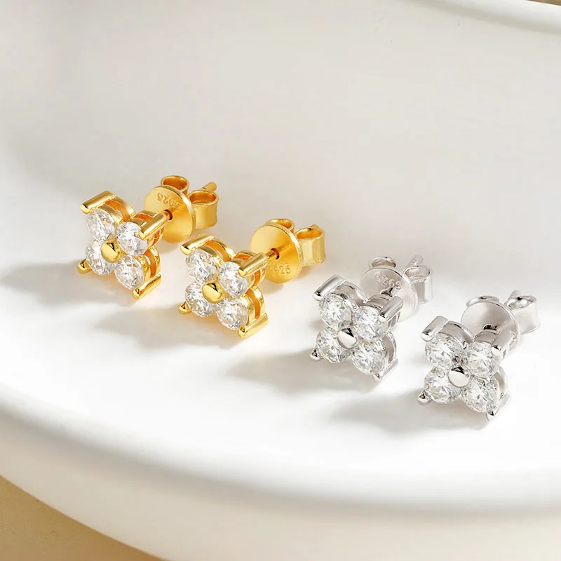 Smyoue 0.8CTTW 3mm All Moissanite Stud Earrings for Women Flower 4 Stones Sparkly Classic 925 Sterling Silver Earing GRA Jewelry