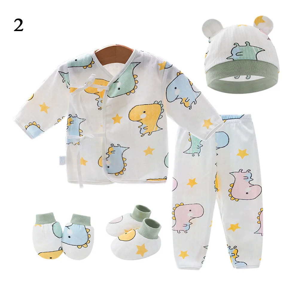 5Pcs Newborn Infant Kids Baby Boy&Girl T-shirt Tops+Pants+Hat+shoes Outfits Cotton Casual Autumn Toddler Clothes Set 0-6 Months