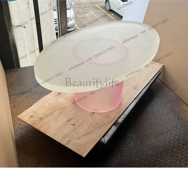 YJ Coffee table living room household small apartment matte yellow acrylic oval creative coffee table modern simplicity