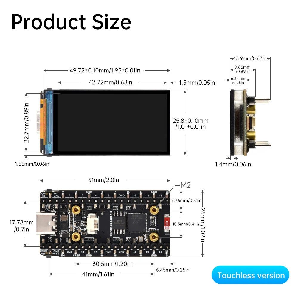 ESP32-S3 1,9-Zoll-LCD-Touchscreen WLAN Bluetooth-kompatibles Entwicklungsboard 170 × 320 Lx7 Dual-Core-Prozessor Typ-C – Detail 10