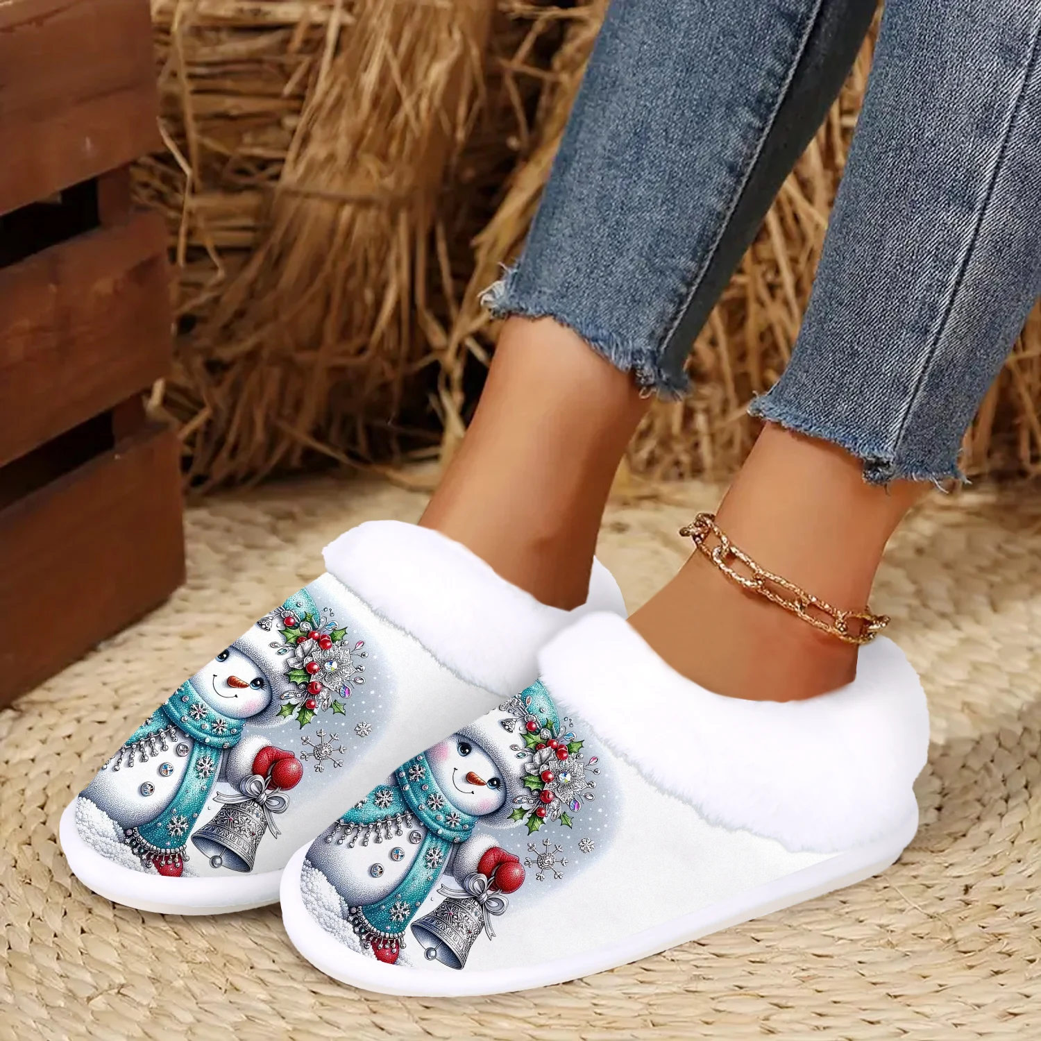 Christmas Present, Cute Snowman Indoor/Outdoor Slippers, Soft Memory Foam House slippers, Comfy Fuzzy House Shoes - Image 4