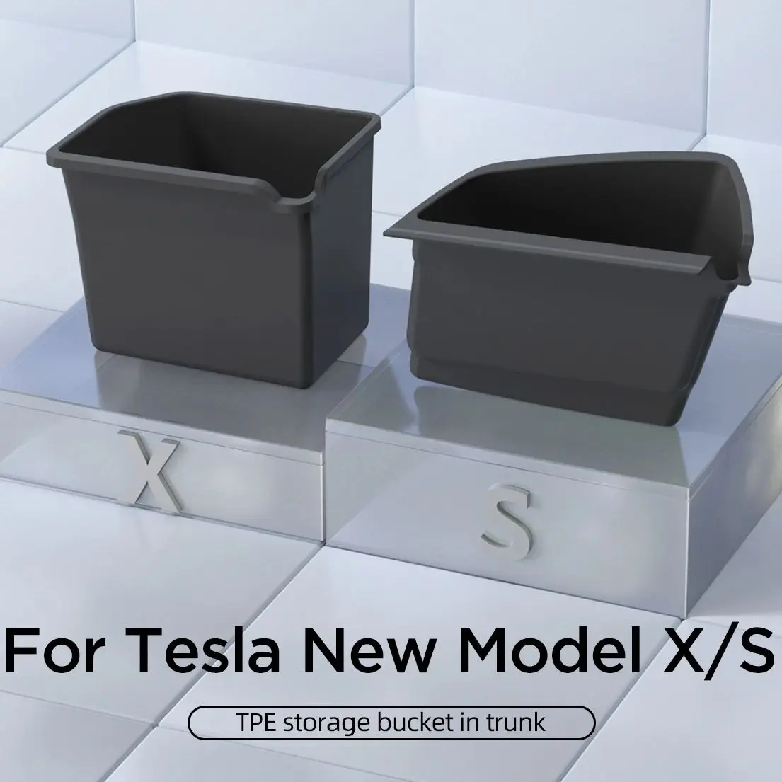 for Tesla New Model X S 2023 2024 Storage Box Rear Trunk Left Side TPE Waterproof Tool Case Car Accessories Tidying