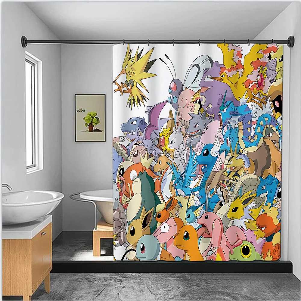 P-Pikachu S-Sylveon E-EeveeShower Curtain Waterproof Polyester Fabric Paint Colorful Bath Curtains Bathroom Curtain With Hook