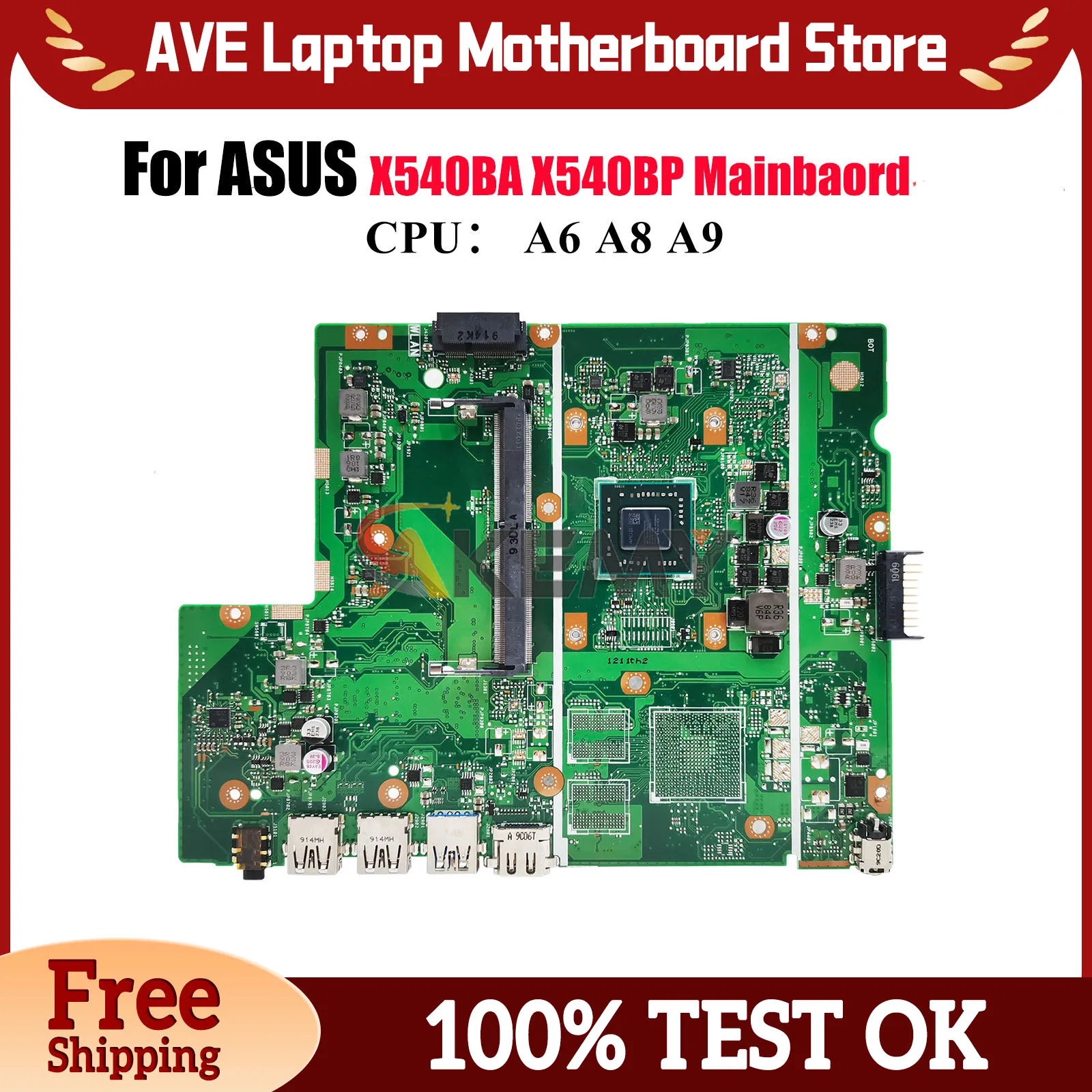 

X540BP Laptop Motherboard For ASUS VivoBook X540BA R540B D540B X540BP X540B F540B A540B Notebook Mainboard With A6 A8 A9 CPU stk
