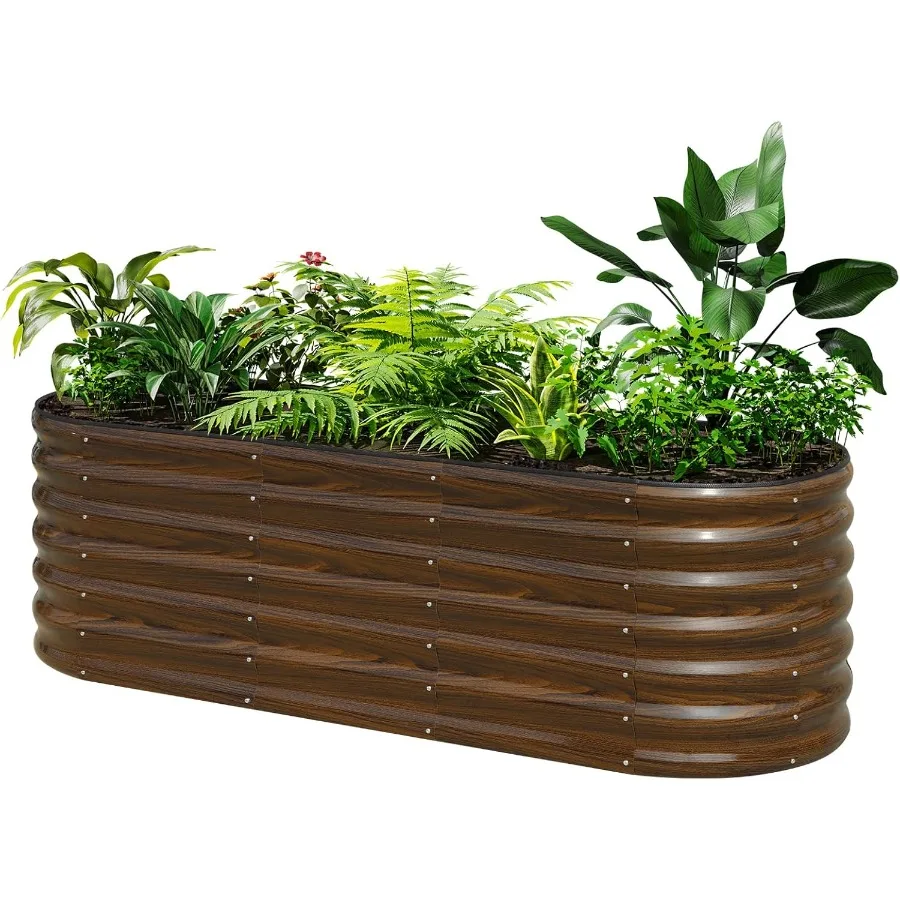 

Galvanized Steel Raised Garden Bed 6x2x2 ft Outdoor Oval Deep Root Planter Box for Growing Vegetables Flowers and Fruits