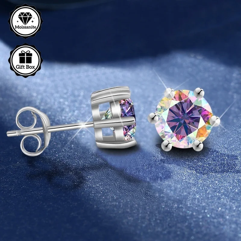 LAMVOICE Jewelry for Women/Stud Earrings with 0.6-4 Carat Rainbow Moissanite Hypoallergenic Earrings Christmas Gift for Women