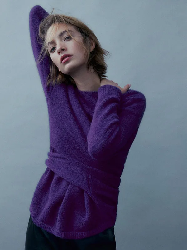 

Весна 2023: Женский вязаный свитер MD с круглым вырезом, дизайн Sensation, с узлом, классический, однотонный