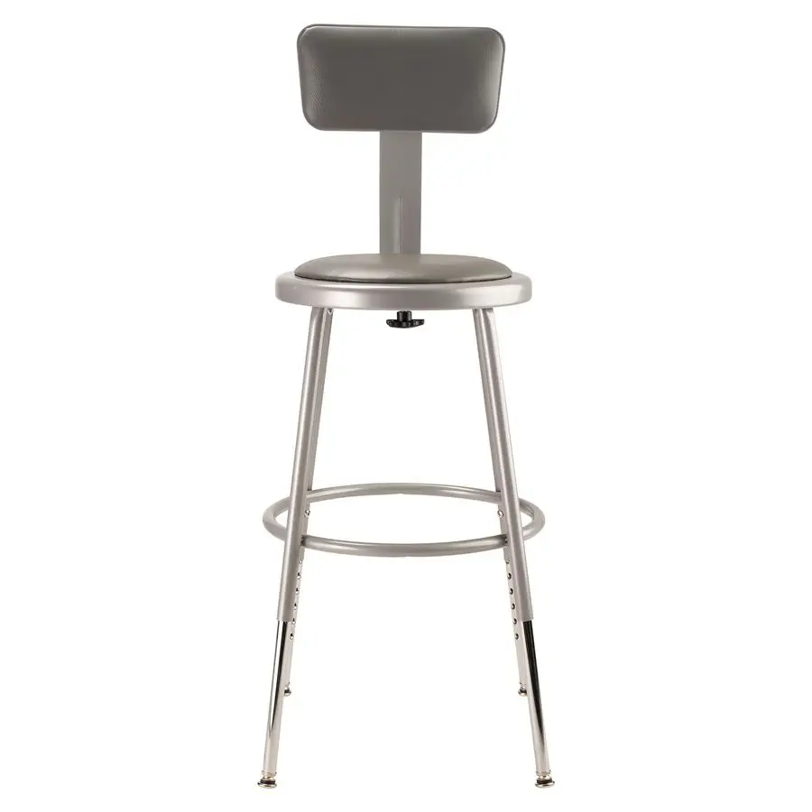 6400 Series Heavy Duty 18 Inch Adjustable Height Steel Stool with Round Seat and Backrest, Grey Frame and Legs