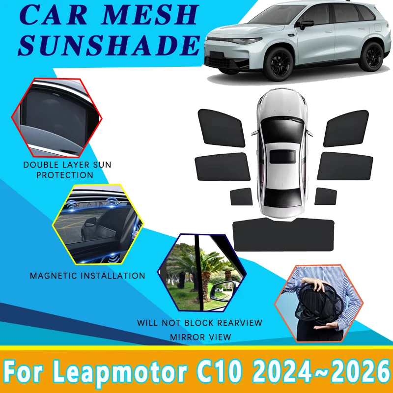

Автомобильный сетчатый солнцезащитный козырек для Leapmotor C10 2024 2025 2026, магнитный солнцезащитный козырек с ледяным двигателем, лобовое стекло, боковое окно, козырек, инструменты, аксессуары