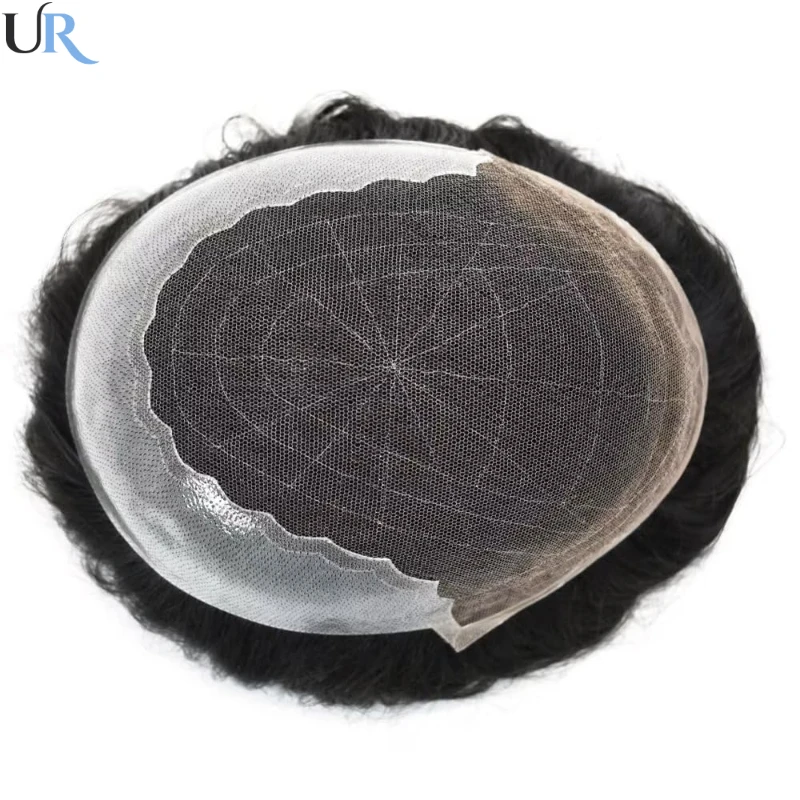 French Lace With Thin Skin Human Hair Replacement System Unit Men Toupee Durable Male Hair Prosthesis Natural Men\'s Hairpieces