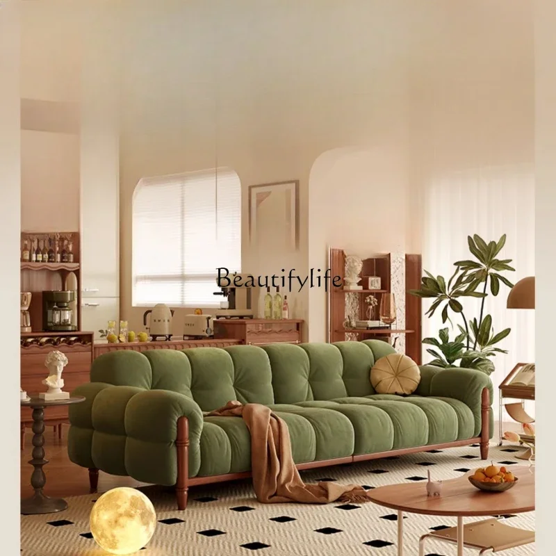 

13French Retro Sofa Straight Row Cream Style Small Apartment Living Room Cloud American Green All Solid Wood Sofa