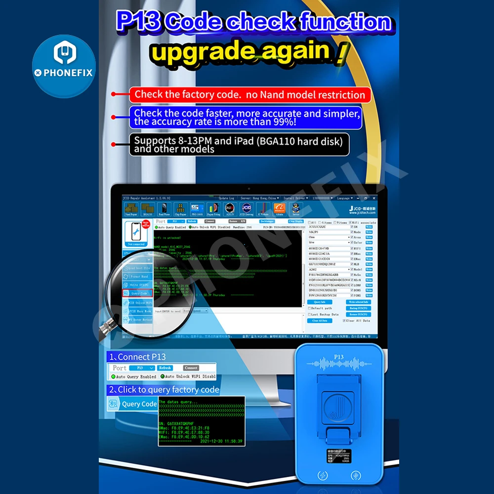 Jc Pro1000S Jc P13 P11 P7S Nand Programmeur Serienummer Lezen Schrijven Reparatie Tool Voor Iphone 13 12Pro 11 Xr xs Max 8X7 Alle Ipad
