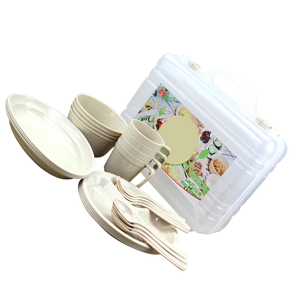 

Portable Tableware Set Picnic Dish Camping Cutlery Outdoor Plate Food for Bowl Travel