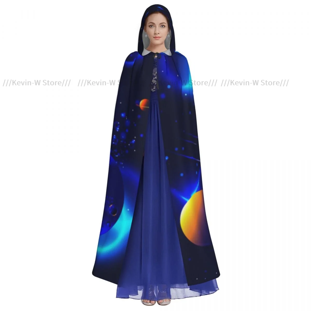 Adult Cloak Cape Hooded Space Illustration Medieval Costume Witch Wicca Vampire Elf Purim Carnival Party