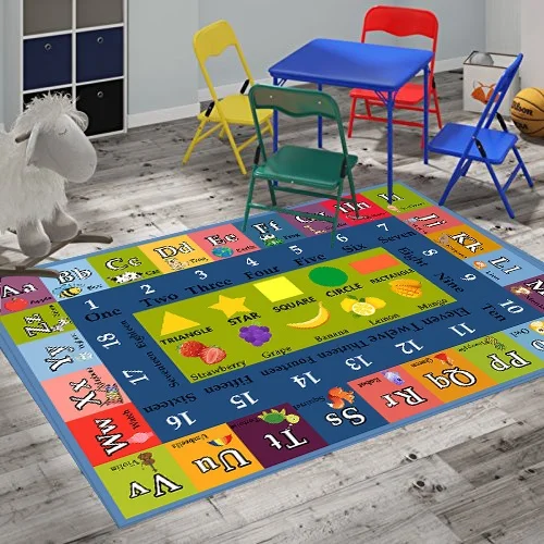 Alphabet Numbers and Shapes Educational Area Rug Anti-slip Backing Rectangle Baby Crawling Mat  Kids Room Playroom Carpet