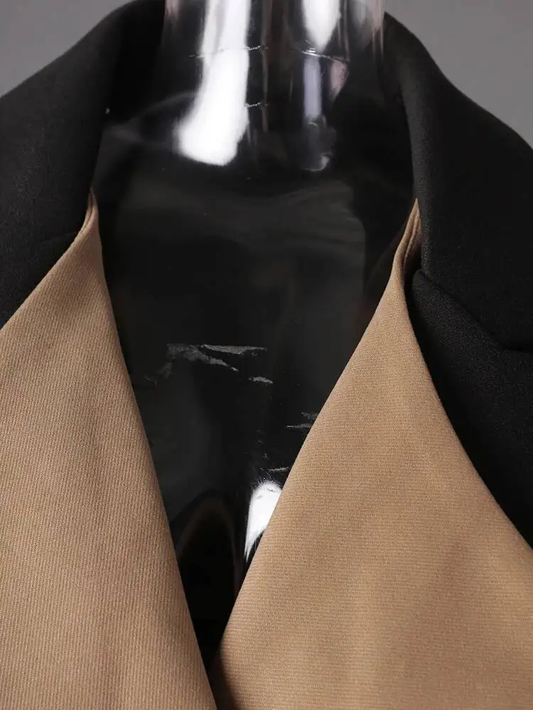 TLXT Fashion Women's Contrast Color Patchwotk Fake 2 Piece Blends Blazer Lapel Loose Single Button Suit Jacket Autumn New XK1513