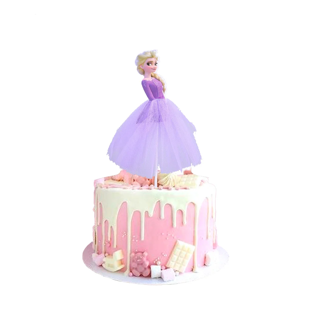 Disney Cake Topper Decoration Happy Birthday Party Factory Outlet Anna Elsa Sofia Handmade Skirt for Kids Birthday Decoration