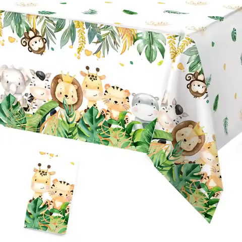 Jungle Animal Tablecloths Safari Birthday Party Decoration Kids Wedding Birthday Party Supplies Baby Shower Green Forest Gifts