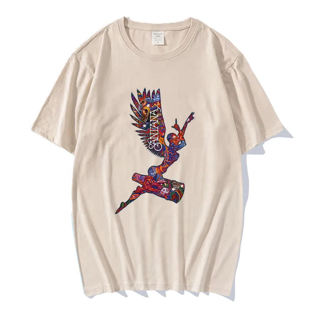 سوبر أبراكساس الملاك كارلوس سانتانا تي شيرت للجنسين الشارع الشهير ملابس بأكمام قصيرة موضة الرجال/النساء بلايز س الرقبة قميص مطبوع غير رسمي