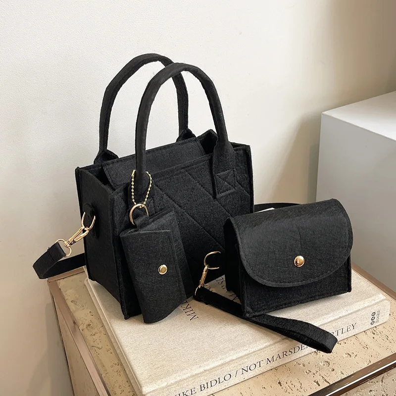 3pcs Women's Crossbody Bag and Handbag Set with Top Handle Design, Felt Quilted Tote Bag for Dating, Shopping, Work, Travel More image 3