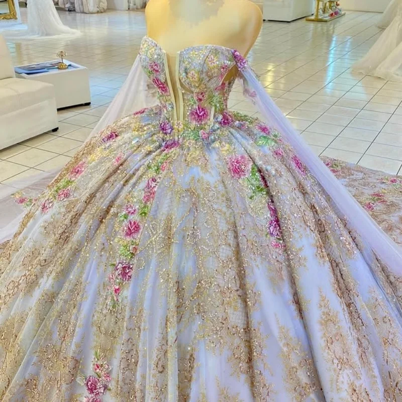 

Shiny golden Off Shoulder Quinceanera Dress Tull sequins ruffle Lace flower vestidos de 15 Quinceanera ﻿Customized