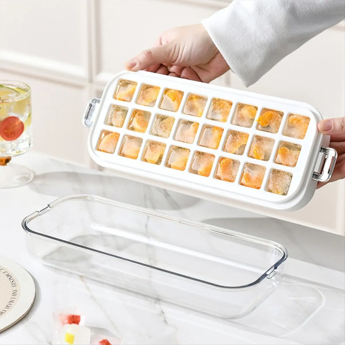 N14R Top 24Grid Press Type Ice Tray Mold Food Grade Silicone Press Type Tray Mold DIY Ice Maker Ice-Cube Tray,B