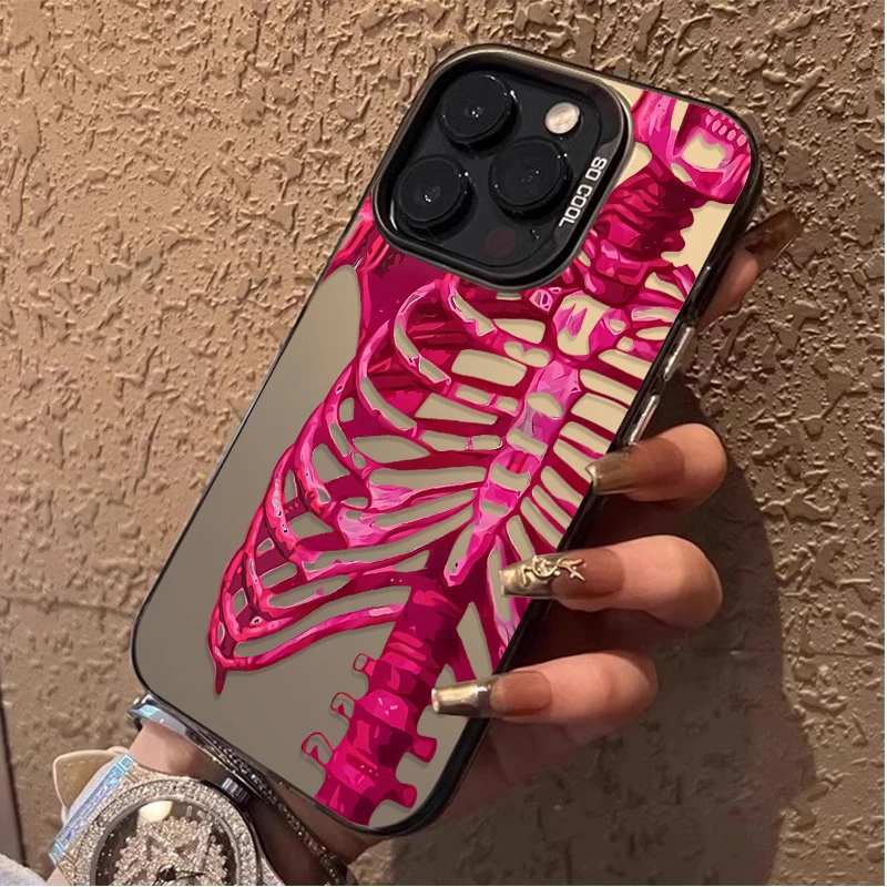 Custodia per telefono con teschio verde rosa di lusso per iPhone 17 16 15 14 13 12 11 Pro Max Plus 17 Air 16E X XR XS Max Copertura paraurti antiurto