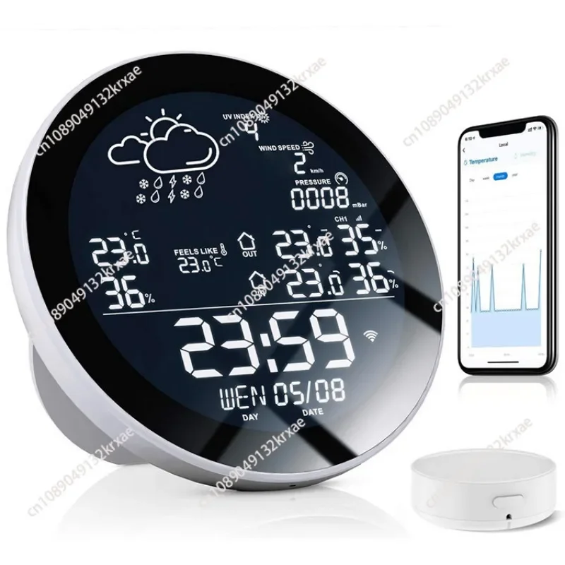 Wifi Smart Weather Stations App Control LCD Digital Clock Temperature Humidity Meter Indoor Outdoor Smart Thermometer Hygrometer