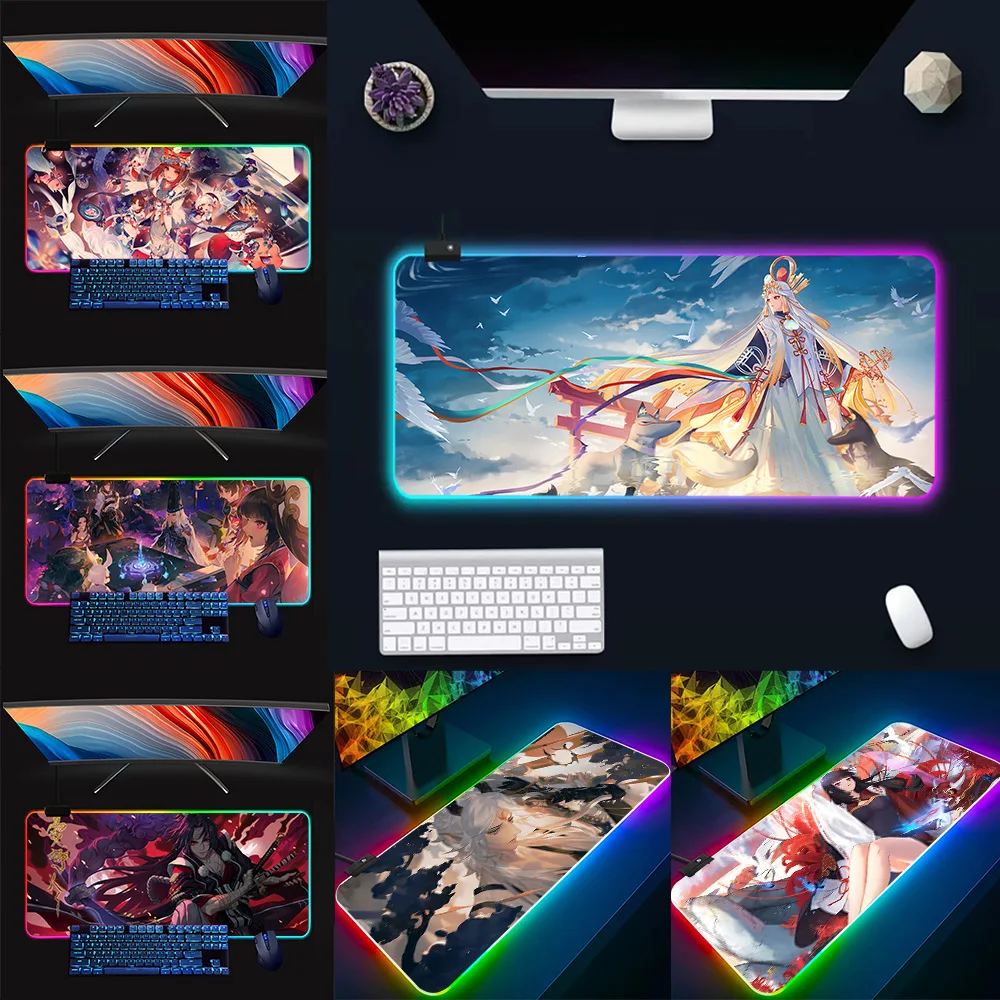 

Anime Japan Game Onmyoujis RGB Pc Gamer Keyboard Mouse Pad Mousepad LED Glowing Mouse Mats Rubber Gaming Computer Mausepad