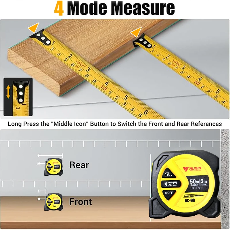3-in-1 Laser Tape Measure 50M Meters Infrared Laser Distance Measuring Smart Energy Ruler High Precision Measuring Instrument