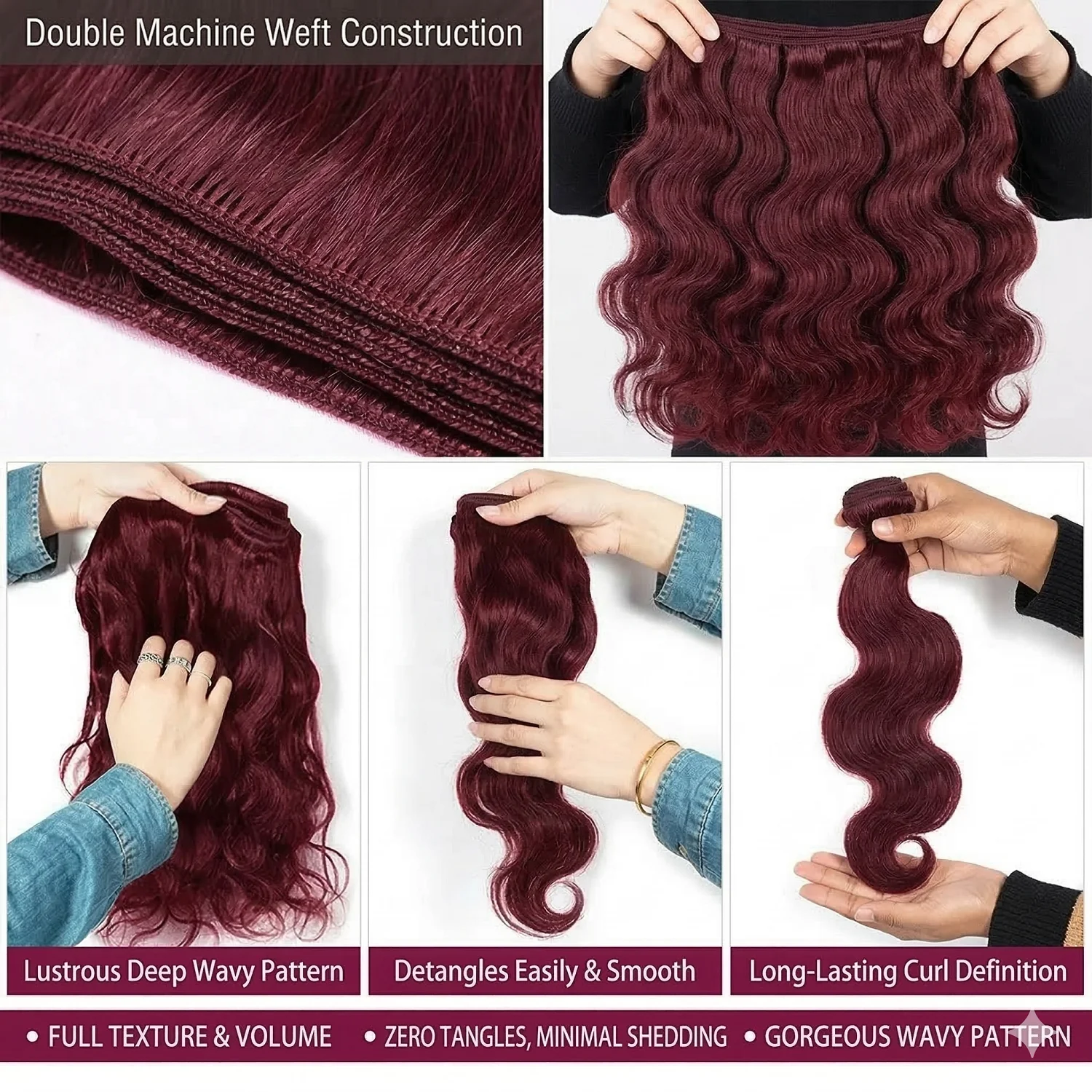 Ofertas de Pacotes de Cabelo Humano Ondulado Borgonha 99J Brasileiro 16A Não Processado 30 40 Polegadas Virgem Cru para Alongamento