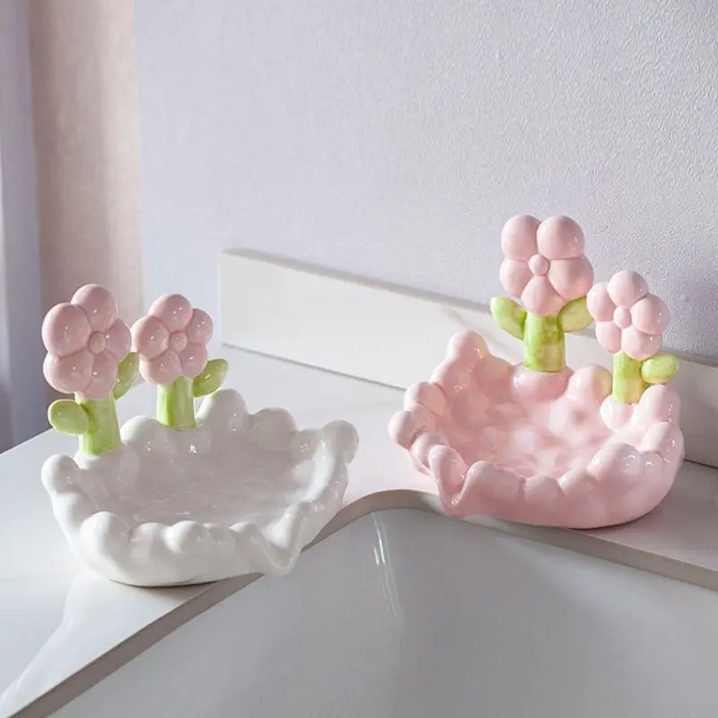 Portable Soap Dishes Home Furnishings Creative Lovely Flower Ceramics Drainage Household Storage Rack Creative Eco-Friendly