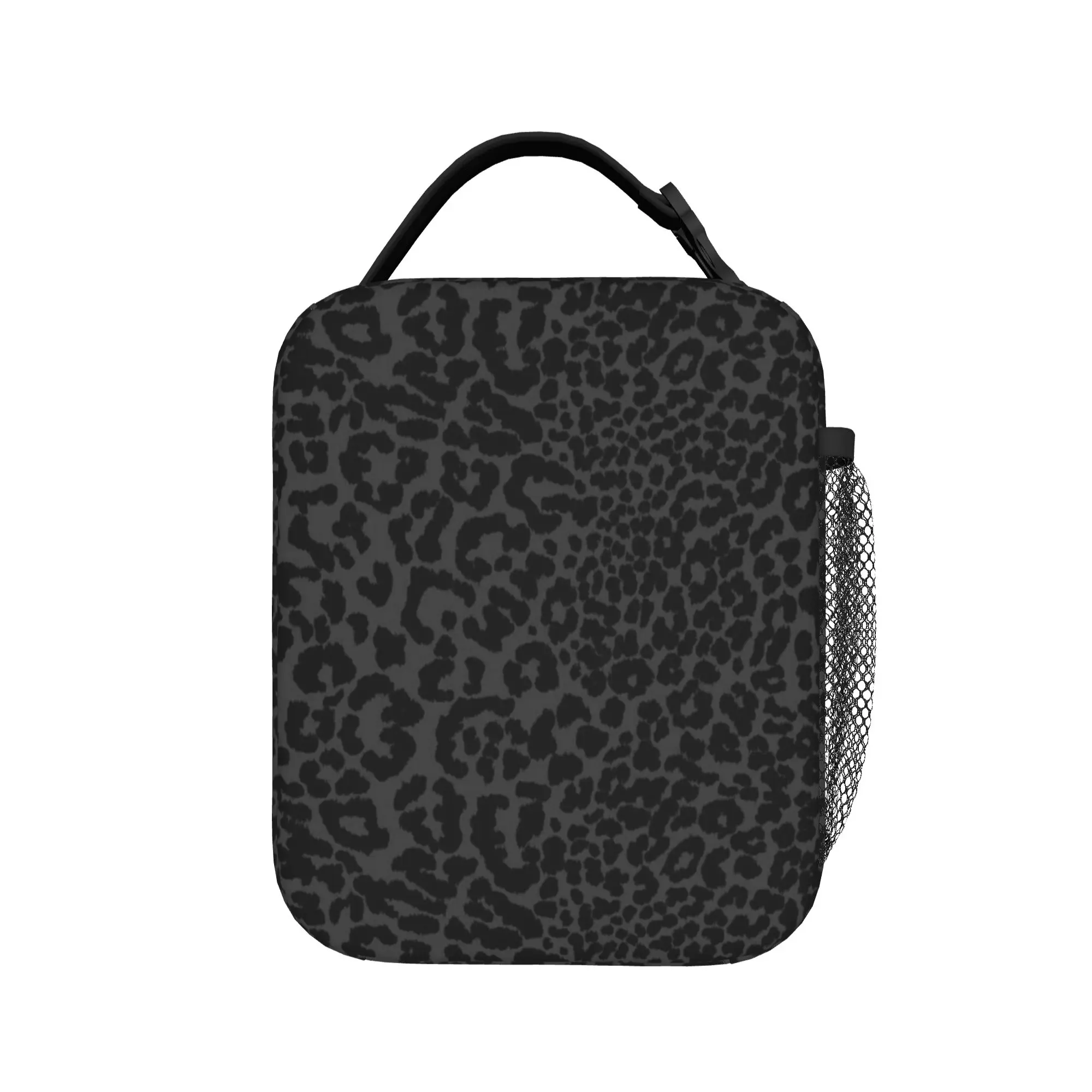 

Черная сумка для обеда с леопардовым принтом, портативный ланч-бокс на молнии, мужская офисная сумка-холодильник на заказ, повседневная водонепроницаемая термосумка-тоут