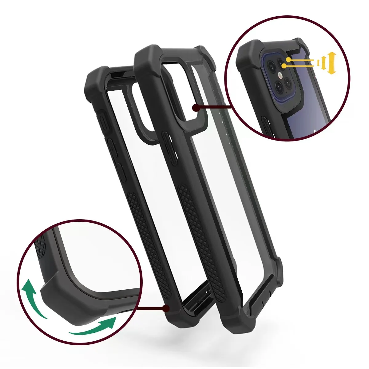 TPU Case for iPhone 11 12 13 14 15 16 Pro Max Rugged Hybrid Transparent Shockproof Armor Hard PC Frame Bumper Silicone Back Case
