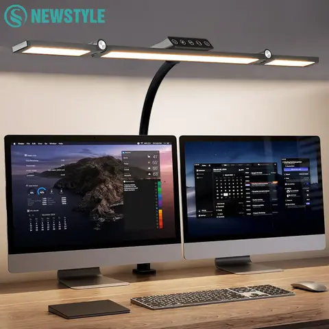 220V LED Eye-Caring Desk Light with Stepless Dimming Adjustable Flexible Gooseneck Remote 24W LED Clamp Desk Lamp for Office PC