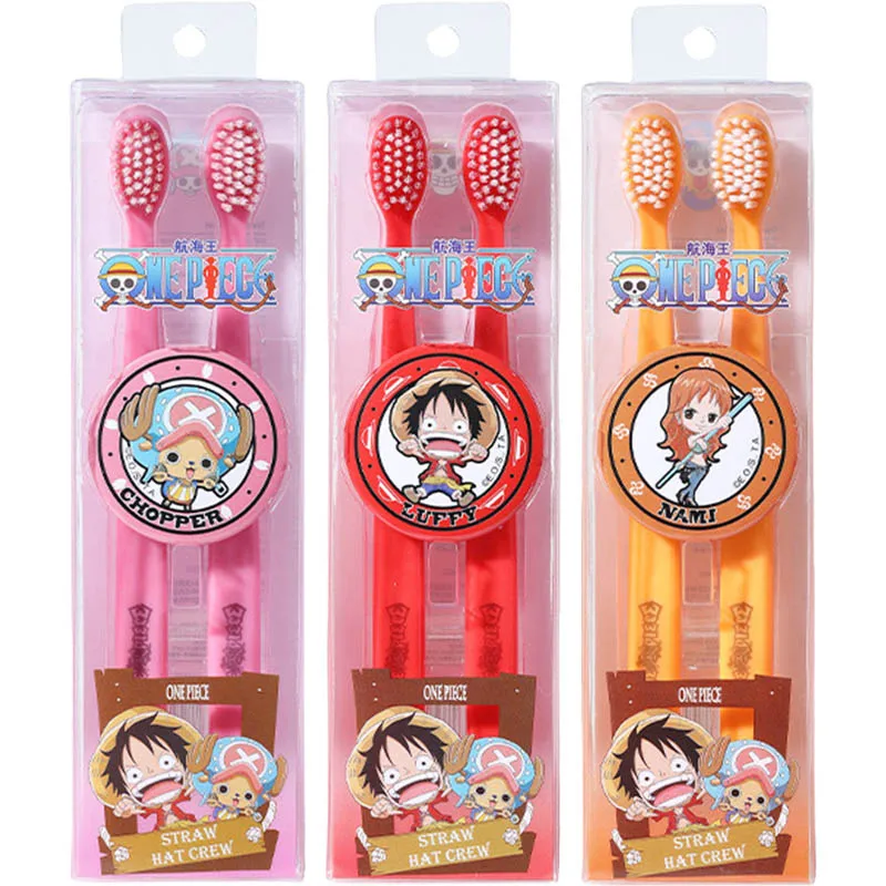 

2PCS One Piece Luffy Toothbrush Tooth Cleaning Couple Family Fine Soft Medium Hair Travel Suit for Men Women Back Tooth Cleaning