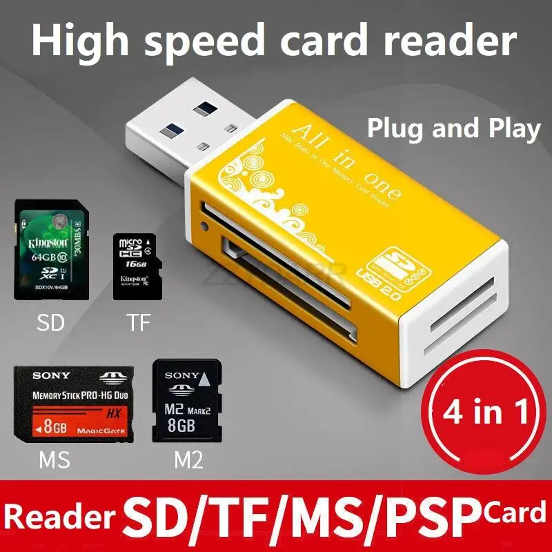 Кардридер MS M2 SD TF 4 в 1, USB устройство для чтения карт Micro SD 4 слота, адаптер памяти для MS MMC SDHC MS Duo T-Flash