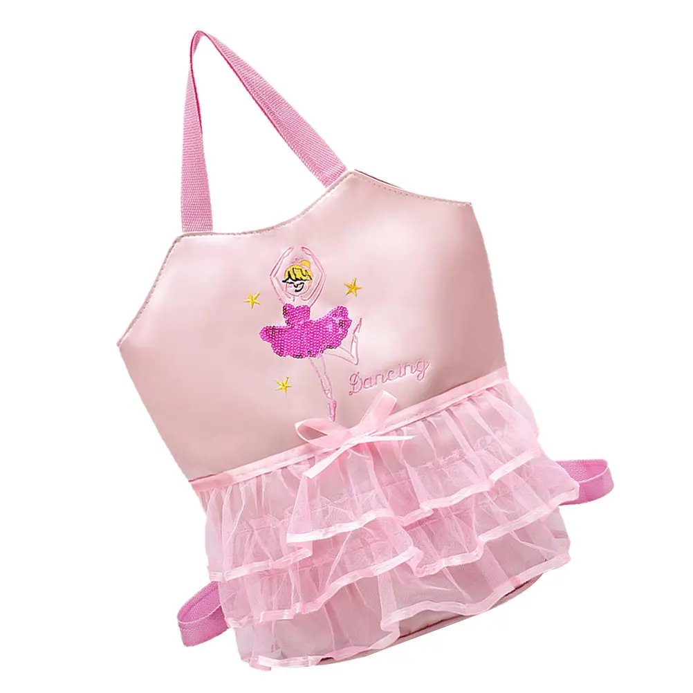 1Pcs Pink Ballet Backpack Adjustable Straps with Lace Design Metal Zipper Versatile Handbag for Dance Label for Name Phone