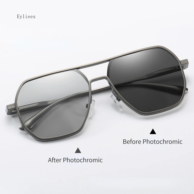 2023 Aluminum Magnesium Polarized Sunglasses Photochromic Pilot Double Beam Sun glasses Men's Driving Fishing Chameleon Sunglass