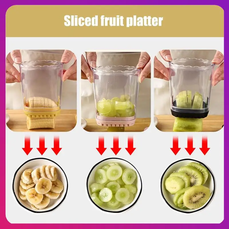 

ABKL-Stainless Steel Slicing Cup Fruit And Vegetable Speed Slicer With Push Plate Fruit Slicer Cup Slicer Cutters