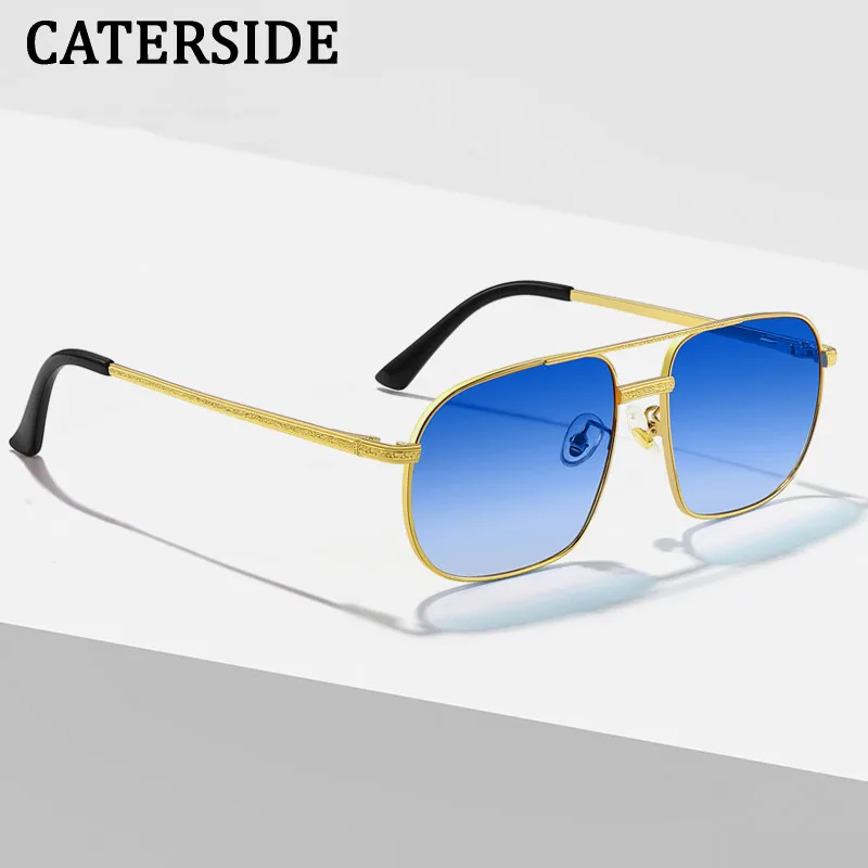 2023 New Polygon Driving Sunglasses Male Retro High Quality Metal Sun Glasses Women Blue Gradient Double Bridge Eyewear UV400
