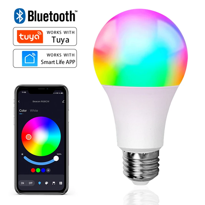 Wireless Bluetooth 4.0 Smart Bulb Tuya APP Control Dimmable 25W E27 RGB+CW+WW LED Color Change Lamp Compatible IOS/Android