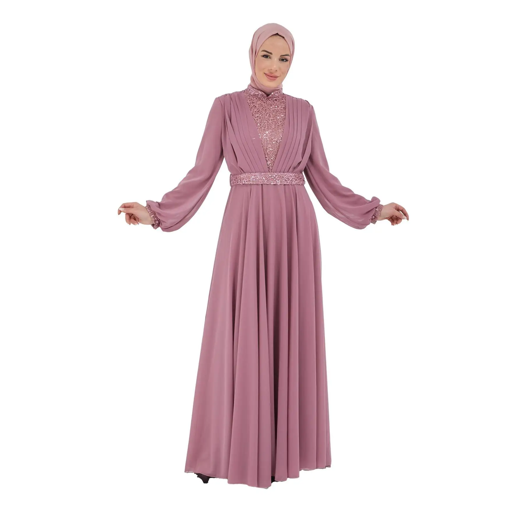 Muslim Fashion Islamic Clothing Evening Dress Women O-neck Long Sleeve Embroidery Print Long Dress