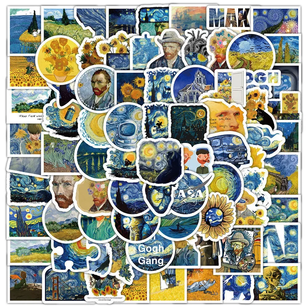 10/50PCS Van Gogh Sunflower Oil Painting Waterproof Stickers for Bicycle Hand Account Pencil Case Decals sticker