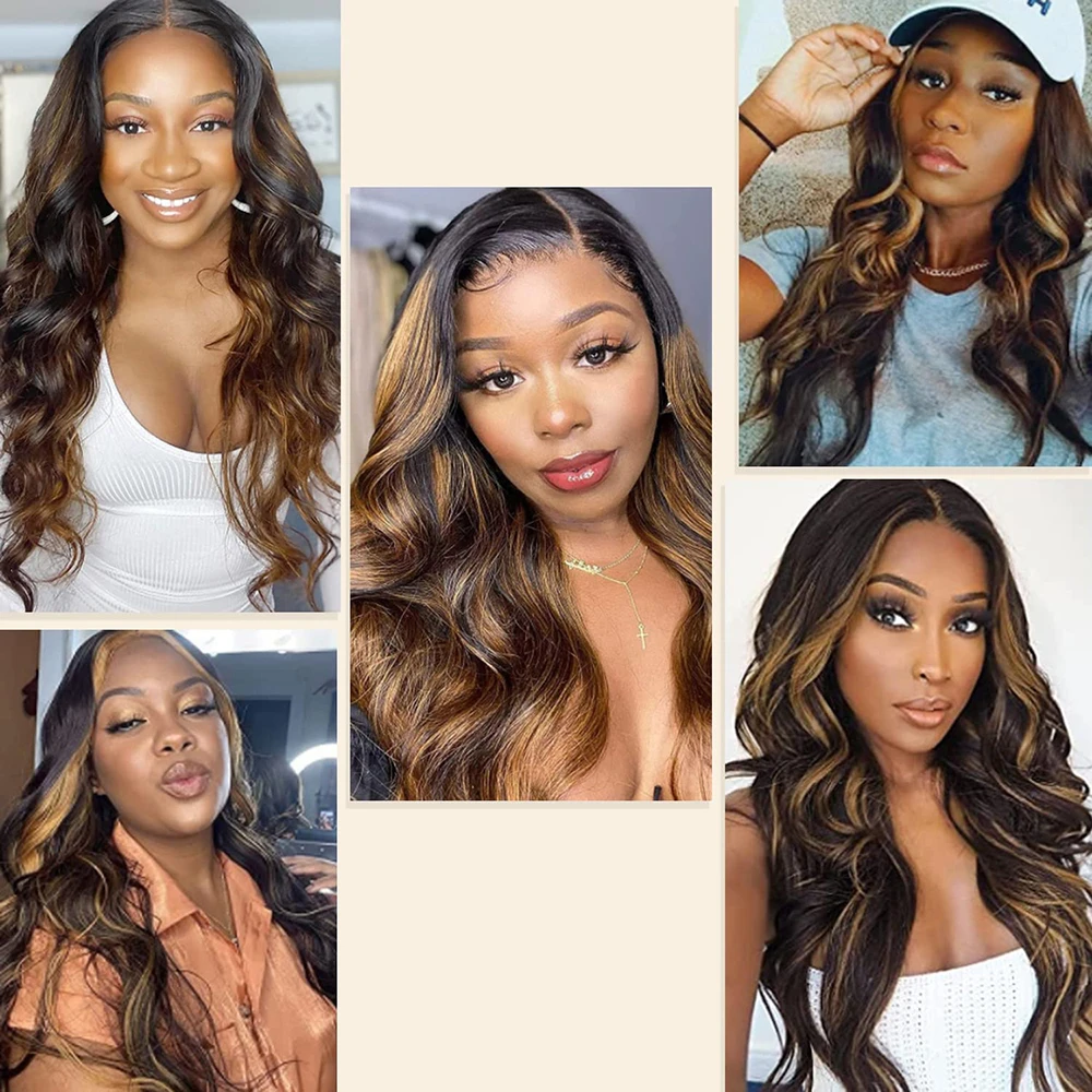 Highlight Lace Front Wigs 13x4 Body Wave Lace Frontal Wig 1B/30 Ombre Blonde Synthetic Wigs For Women Pre Plucked With Baby Hair