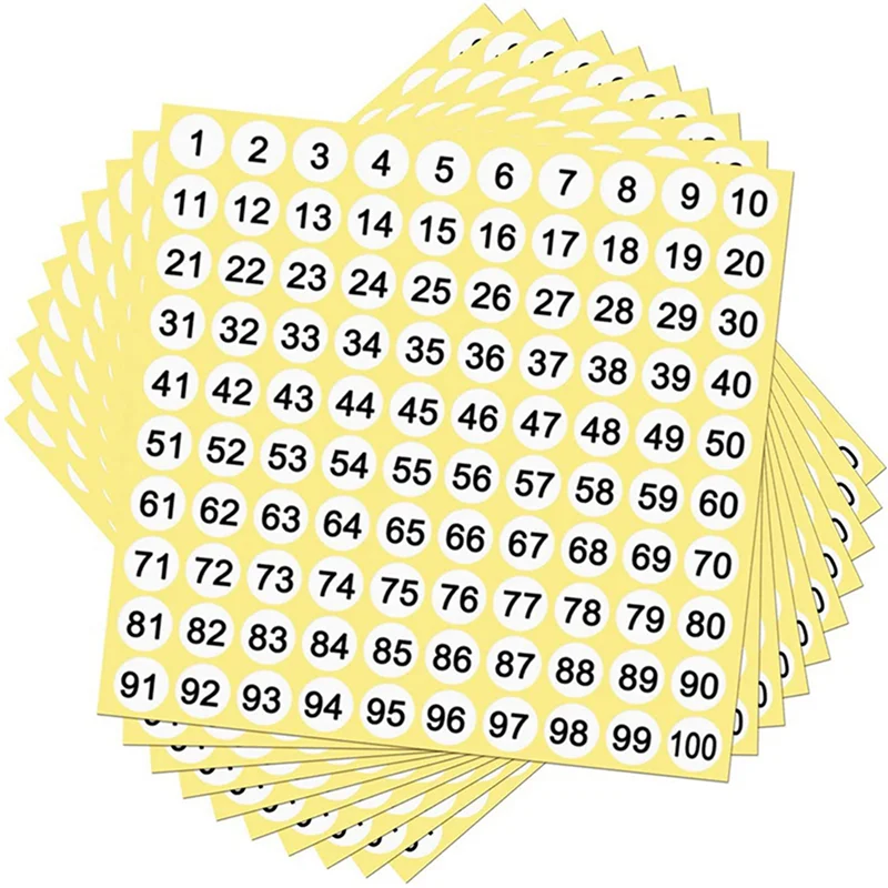 A01K-400 Sheets Number Labels Stickers 1-100 Numbers Round Stickers 0.4 Inch Small Self-Adhesive Number Labels For Office
