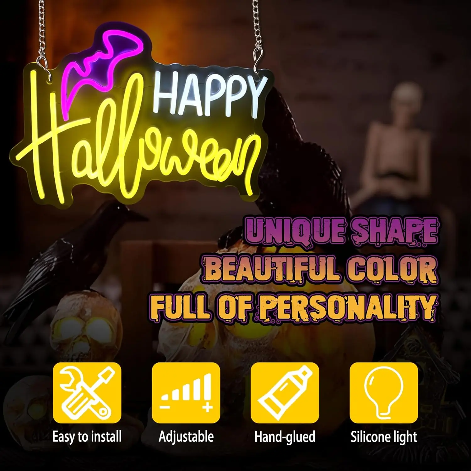 سعيد هالوين النيون تسجيل SB عكس الضوء LED ضوء النيون للملاهي غرفة شبح غرفة رجل الكهف بار مقهى هدية تزيين المنزل #4