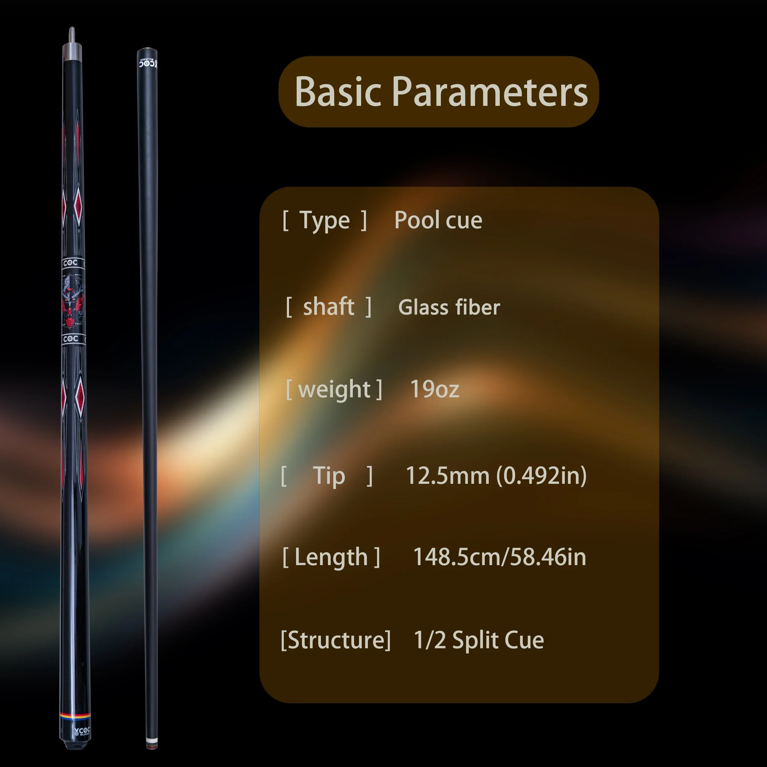 12.5mm Colored Tip Low Deflection Fiberglass Pool Cue Quick Joint Balanced Smooth Hit Durable 9 Ball Carom Billiard Stick