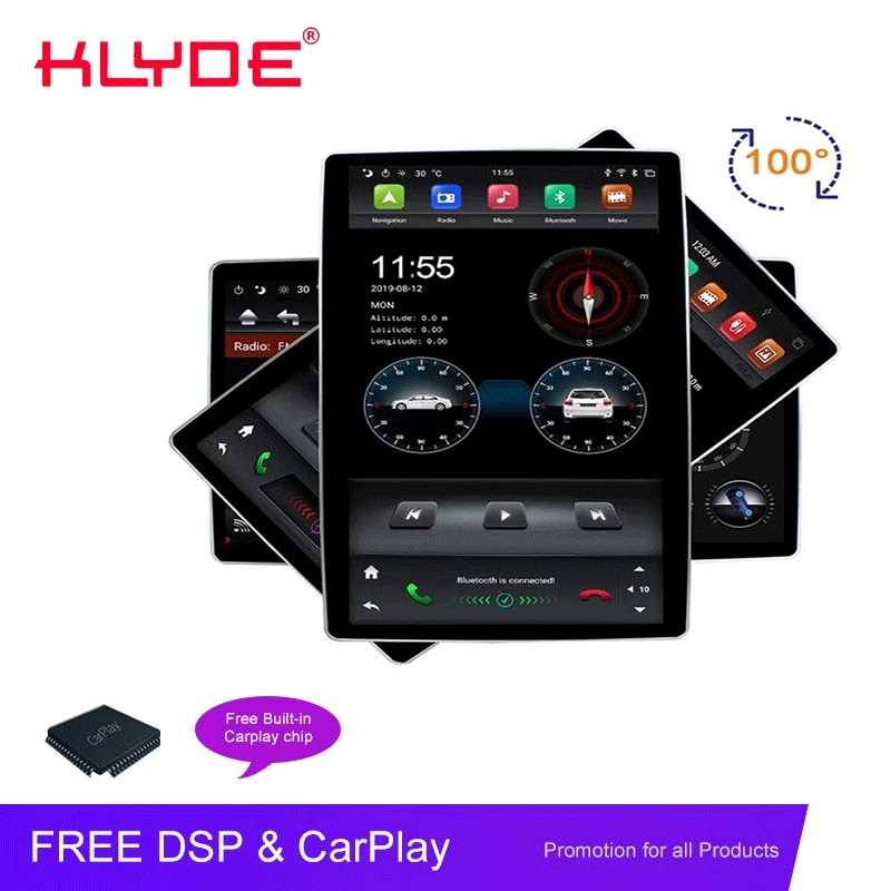 KLYDE 12.8inch 100 angle rotation IPS Screen Android 9.0 system 2din 4+64G  universal car video audio player