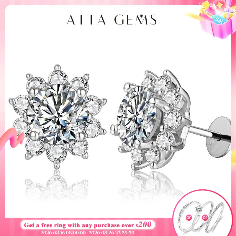 Snowflake Stud Earrings 925 Sterling Silver Jewelry 6.5mm 1.0 Carat Diamond Moissanite Earrings For Women Wedding Gift